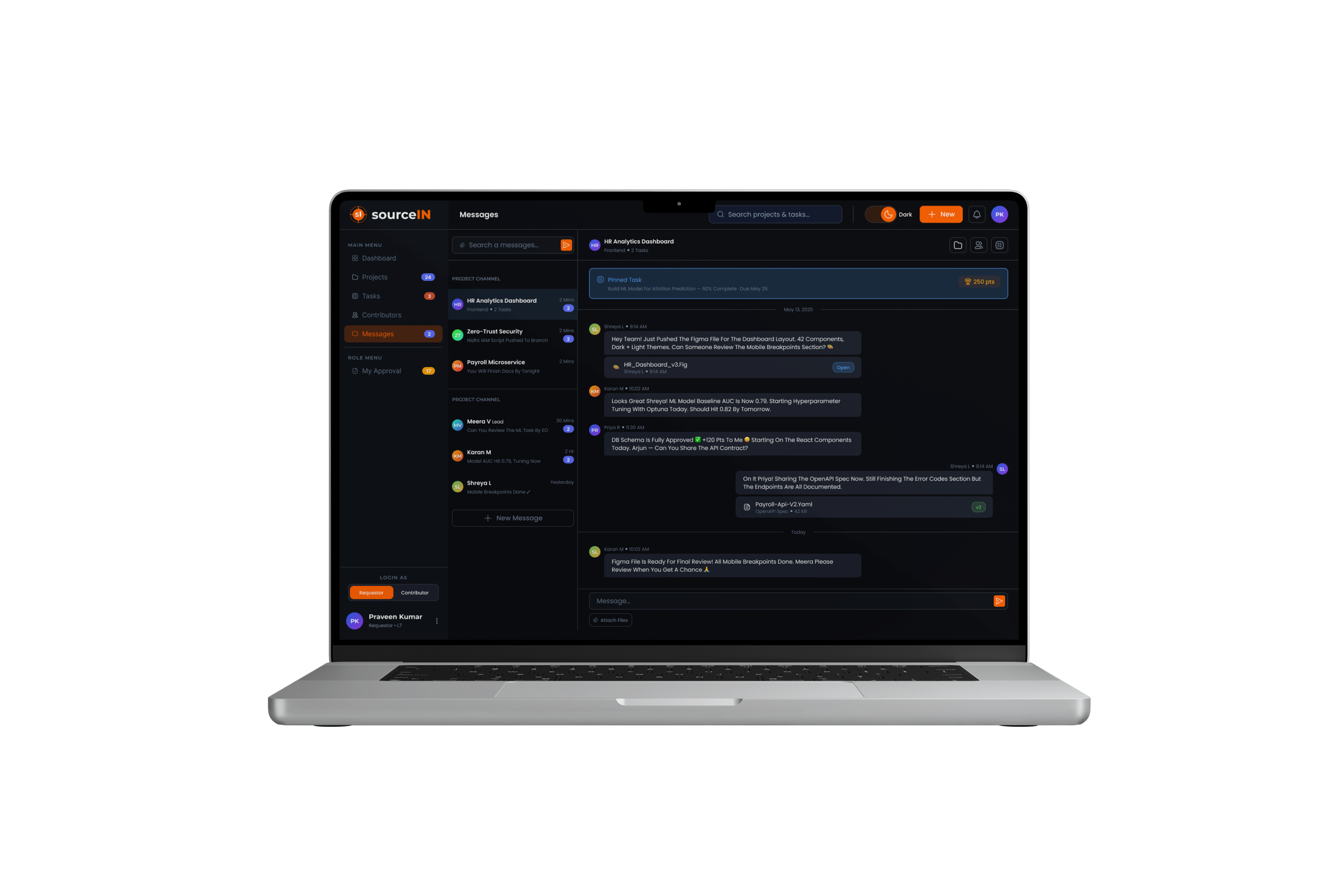 SourceIN project channels and messages