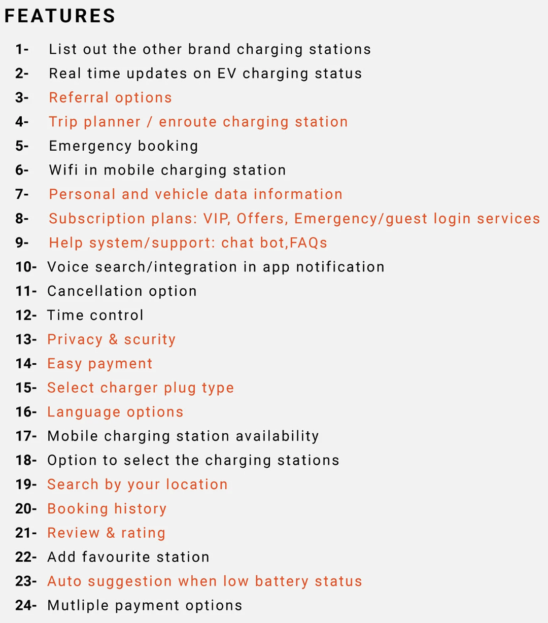 Features — 24 proposed app features