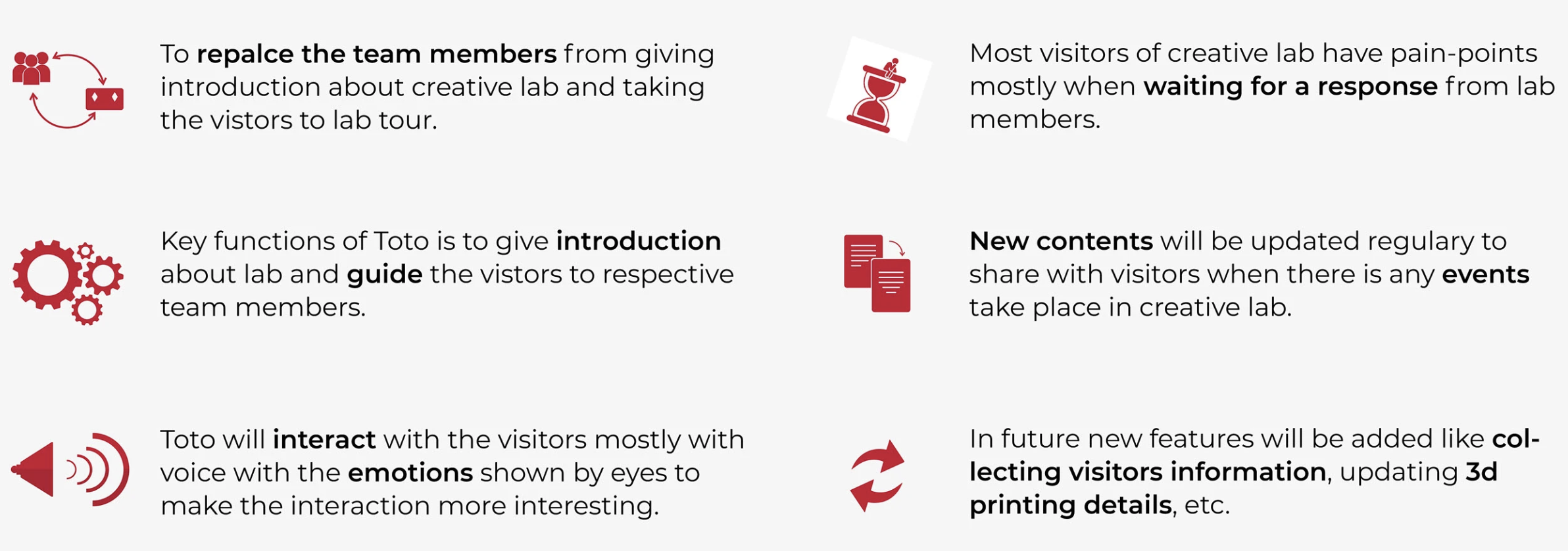 Outcomes — key goals and functions identified for Toto