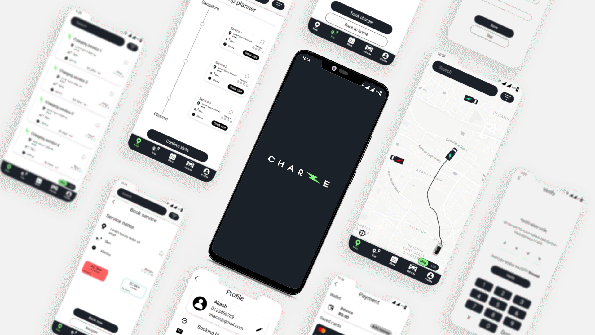Charze app — final UI showcase