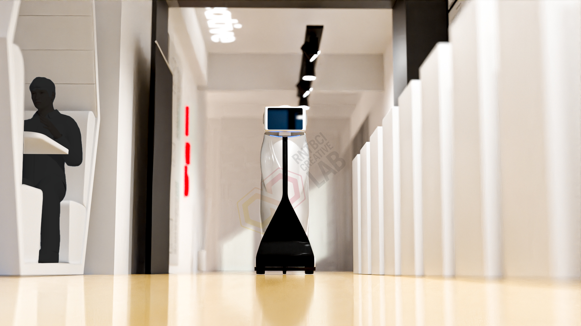 Toto telepresence robot in a hallway